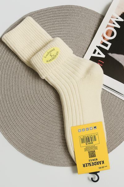 Зимние женские носки из шерсти ТМ "Kardesler" 1 пара молочные с отворотом 35-40 2817726528 фото
