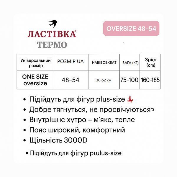Колготки жіночі з імітацією шкіри термо ТМ "ЛАСТІВКА" 3000d (48-54) 2818350449 фото