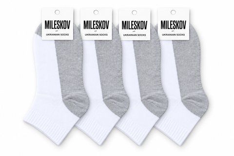 Упаковка середніх шкарпеток ТМ "MILESKOV"12 пар білі сіра стопа 36-41 розмір С-1 фото
